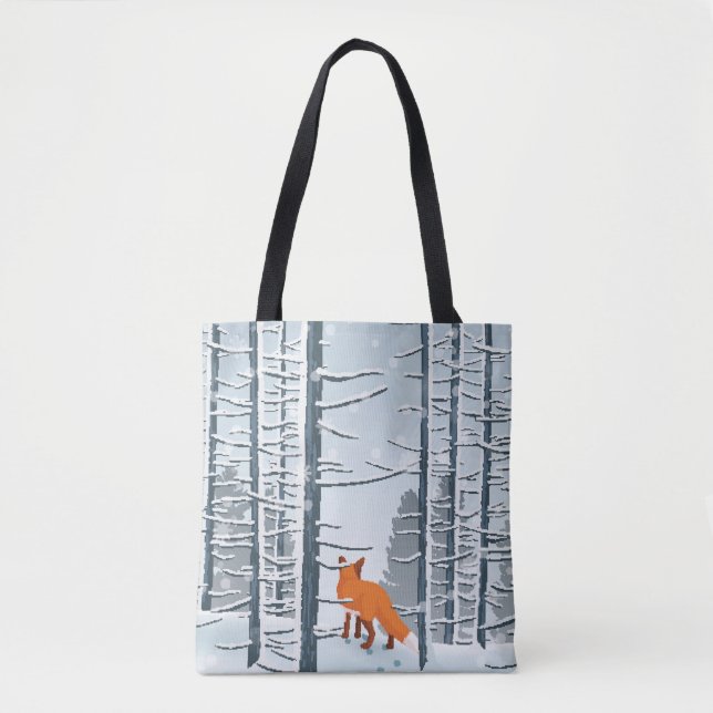 Bolso De Tela Invierno feliz con paisaje forestal y animal de zo (Anverso)