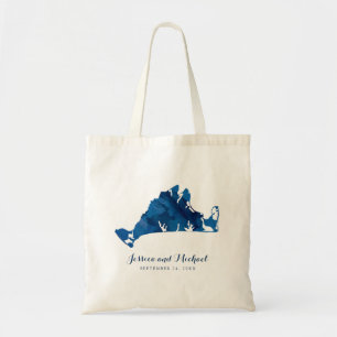 Bolso De Tela Invitado Boda de Mapa Pintado Azul Marthas Vineyar