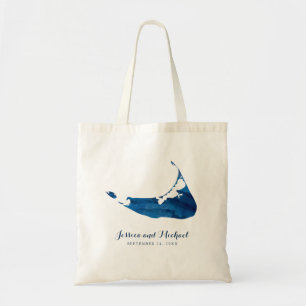 Bolso De Tela Invitado de Nantucket Blue Watercolor Map Boda