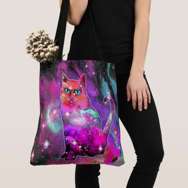 Bolso De Tela Iota de gato cósmico (Detalle)