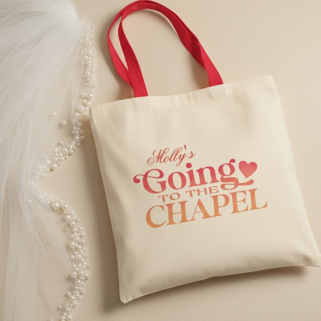 Bolso De Tela Ir a la capilla - Fiesta de boda personalizada (Send the bride off in style with this trendy "Going to the Chapel" design!)