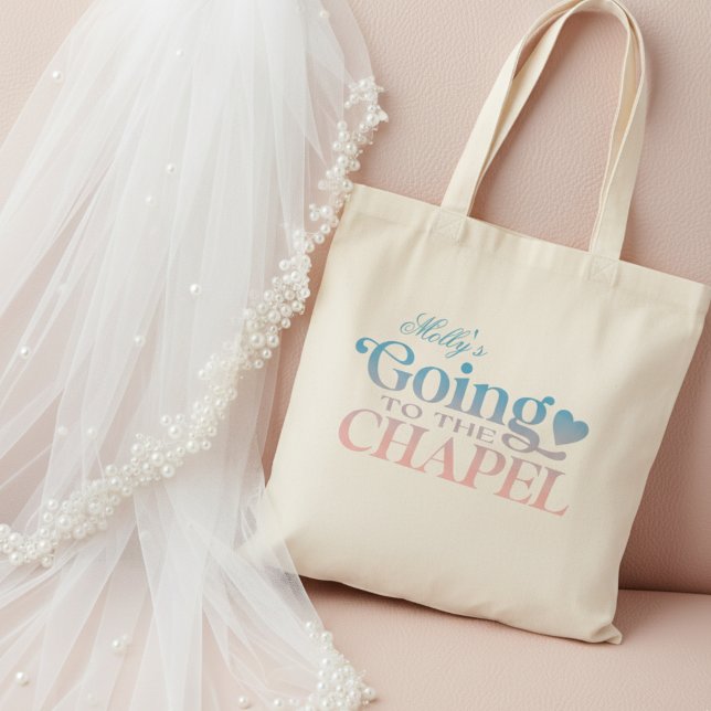 Bolso De Tela Ir a la capilla - Partido de las Novias Personaliz (Send the bride off in style with this trendy "Going to the Chapel" design!)