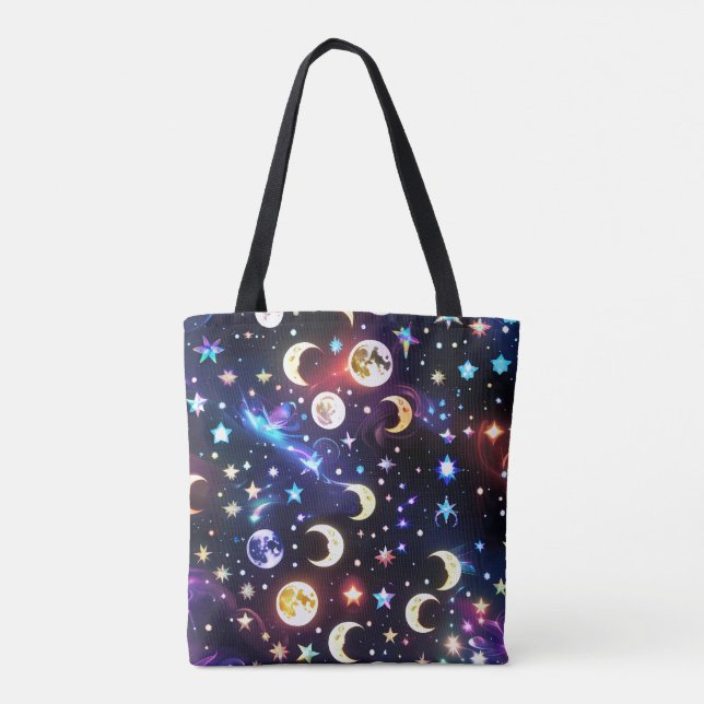Bolso De Tela Iridescent Moonstone Opal Lunar Phases (Reverso)