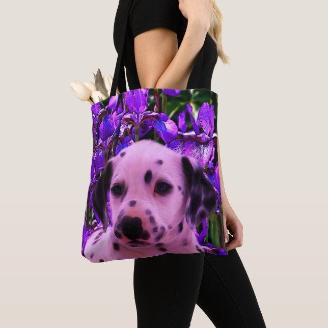 Bolso De Tela Iris Flowers Dalmatiano Perro Art (Detalle)