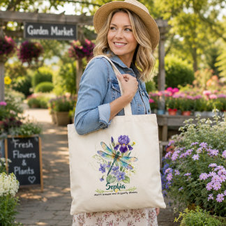 Bolso De Tela Iris Libélula Personalizada Flor de Nacimiento de 