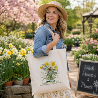 Bolso De Tela Iris Libélula Personalizada Flor del Mes de Marzo 