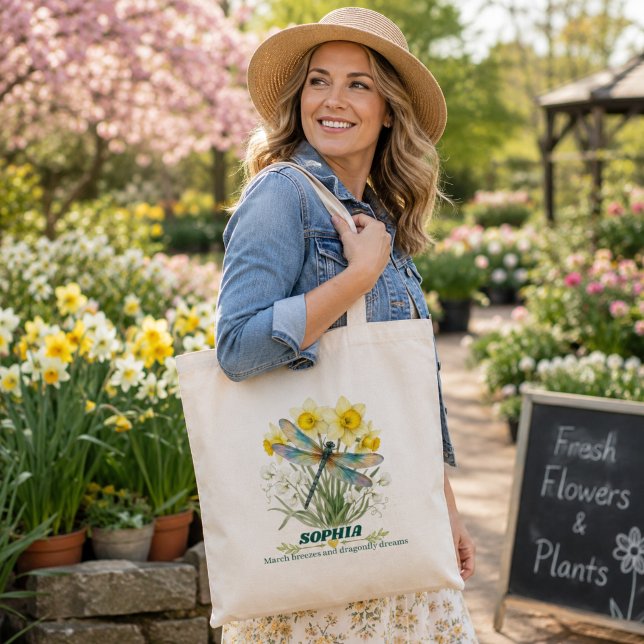 Bolso De Tela Iris Libélula Personalizada Flor del Mes de Marzo  (Subido por el creador)