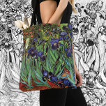 Bolso De Tela Irises de Vincent van Gogh, Arte de Jardín Vintage<br><div class="desc">¡Hermosas bolsas de tote de todo el mundo! ¡Disponible en dos estilos y dos tamaños! Irises (1889) de Vincent van Gogh es un bello arte vintage post impresionsionismo paisaje floral con un jardín con iris morado barbudo cultivado por amapolas naranjas. Una sola flor blanca de iris está floreciendo al borde....</div>