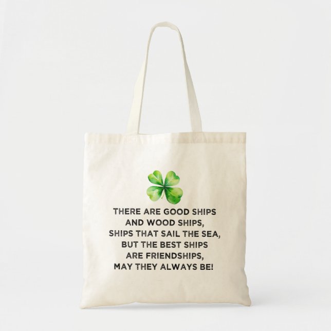 Bolso De Tela Irish Friendship Toast 4 Leaf Clover St Patricks  (Frente)