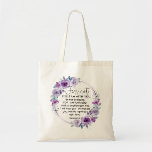 Bolso De Tela Isaías 41:10 Temor no a la Escritura Floral Púrpur
