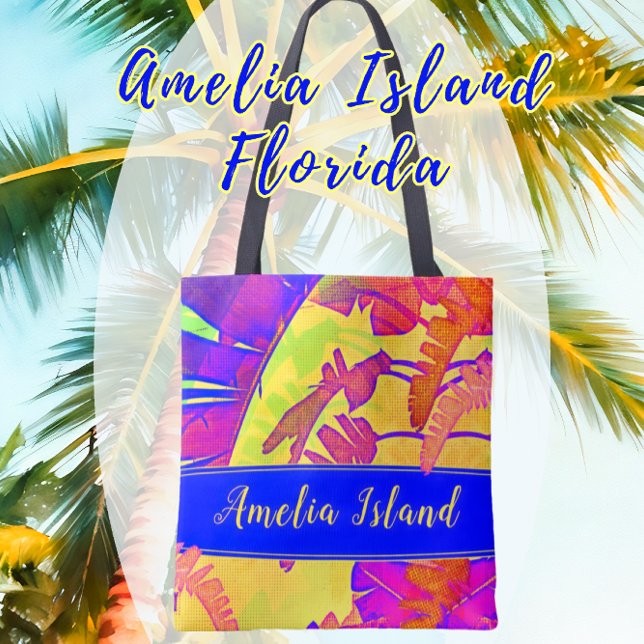 Bolso De Tela Isla de Amelia Florida Vacaciones en Playa Tropica (Pretty Amelia Island bag. Easily change the text if you wish to personalize. Great souvenir!)