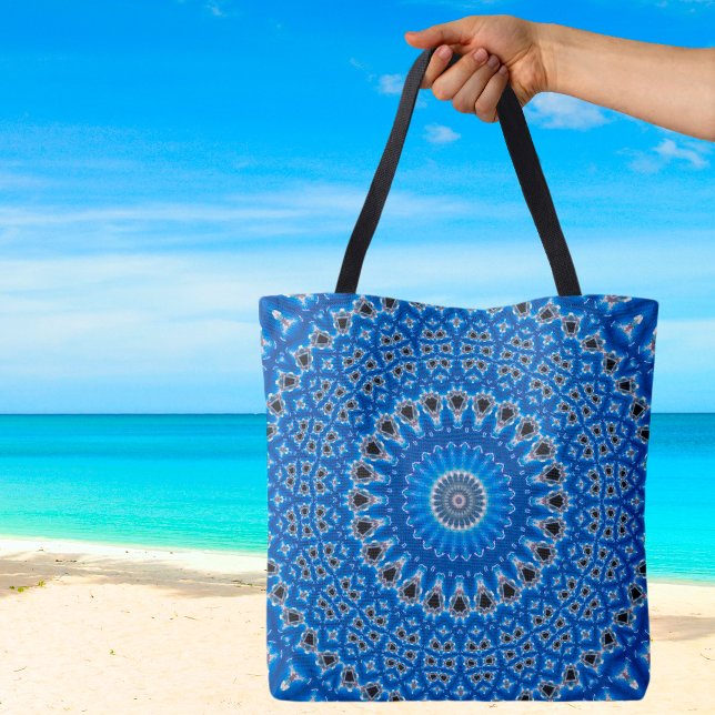 Bolso De Tela Isla de zafiro azul boho de moda (Trendy Blue Black Island Boho Print Canvas Eco-Friendly  Shopping Beach Tote Bag)