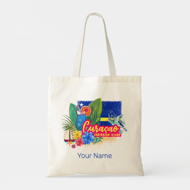 Bolso De Tela Isla del Caribe retro de Curacao con cosecha de to (Reverso)