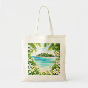 Bolso De Tela Isla Mnemba Paraíso Tropical Palma y Plumeria