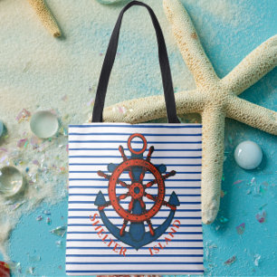 Bolso De Tela Isla refugio, rueda del barco NY y rayas de anclaj