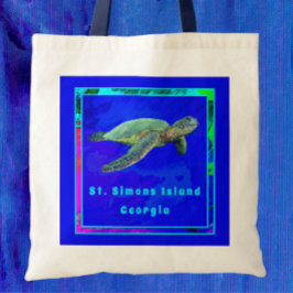 Bolso De Tela Isla St. Simons GA Tortuga del Mar Azul