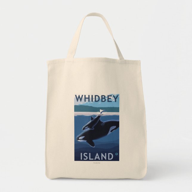 Bolso De Tela Isla Whidbey, WashingtonOrca y Calf (Frente)