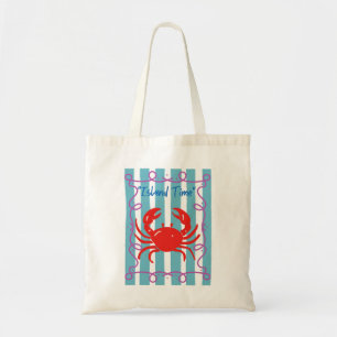 Bolso De Tela Island Time Cute Red Crab Nautical Stripes T-Shirt