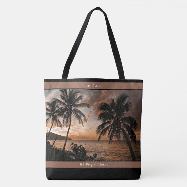Bolso De Tela Islas Vírgenes Sunset USVI Tropical Personalizado (Anverso)