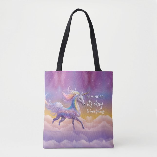 Bolso De Tela It's okay to have feelings Sparkly Glitter Unicorn (Anverso)