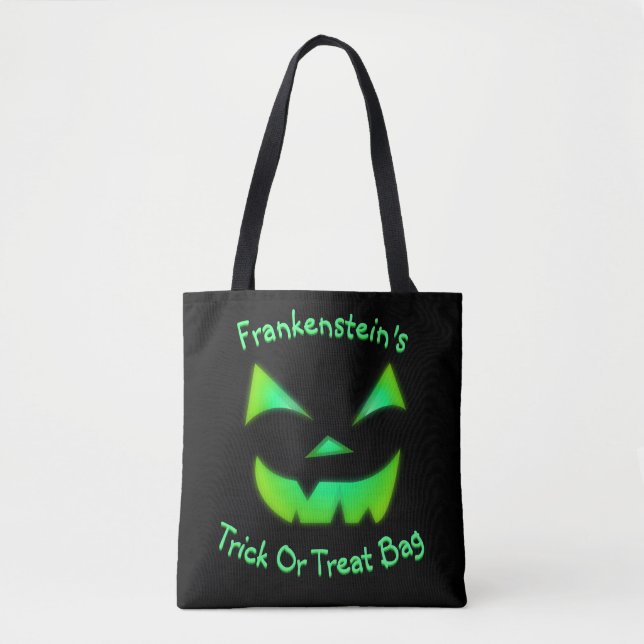 Bolso De Tela Jack-O-Lantern verde brillante de personalizable (Anverso)