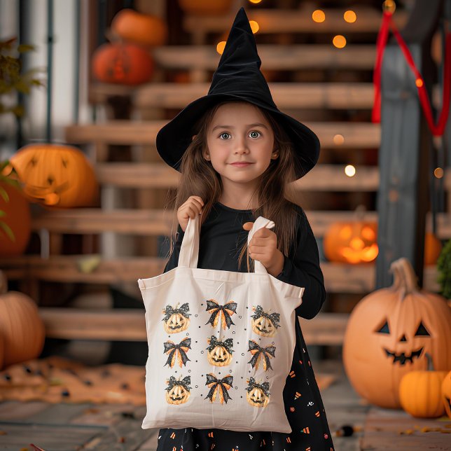 Bolso De Tela Jack-O-Lantern y Bows Canvas Tote Bag (Subido por el creador)