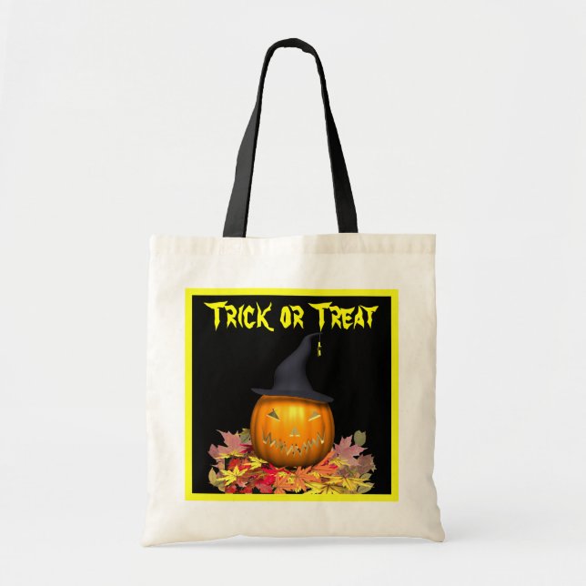 Bolso De Tela Jack-O-Lantern y hojas - (Frente)