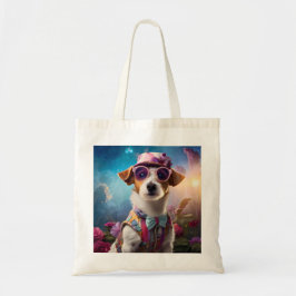 Bolso De Tela Jack Russell, anteojos rosados y gorra rosa