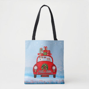 Bolso De Tela Jack Russell Dog En Auto Con Santa Claus