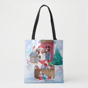 Bolso De Tela Jack Russell Dog En La Casa De Perros De Navidades