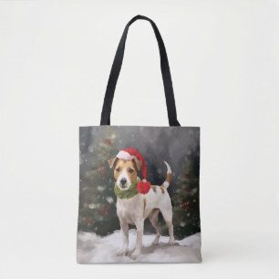 Bolso De Tela Jack Russell Dog en Navidades de nieve