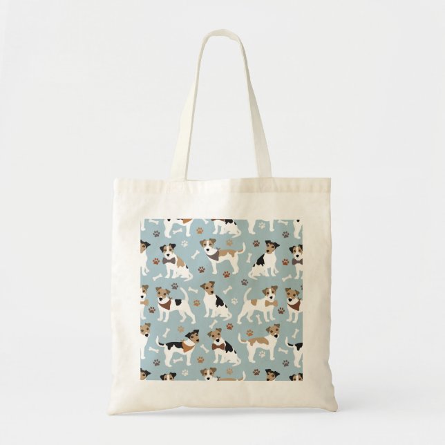 Bolso De Tela Jack Russell Terrier Paws and Bones (Frente)