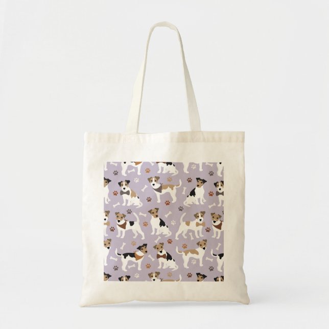 Bolso De Tela Jack Russell Terrier Paws and Bones Tote Bag (Frente)