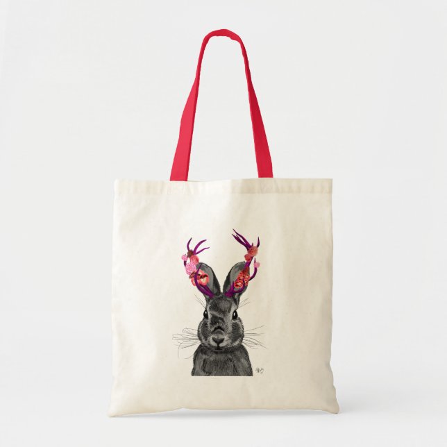 Bolso De Tela Jackalope con anillos rosados 2 (Frente)