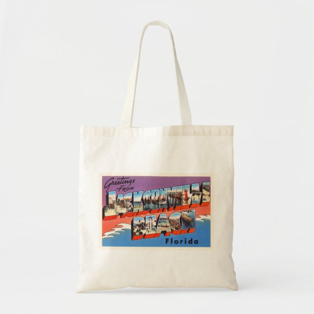 Bolso De Tela Jacksonville Beach Florida FL Old Travel Souvenir (Frente)