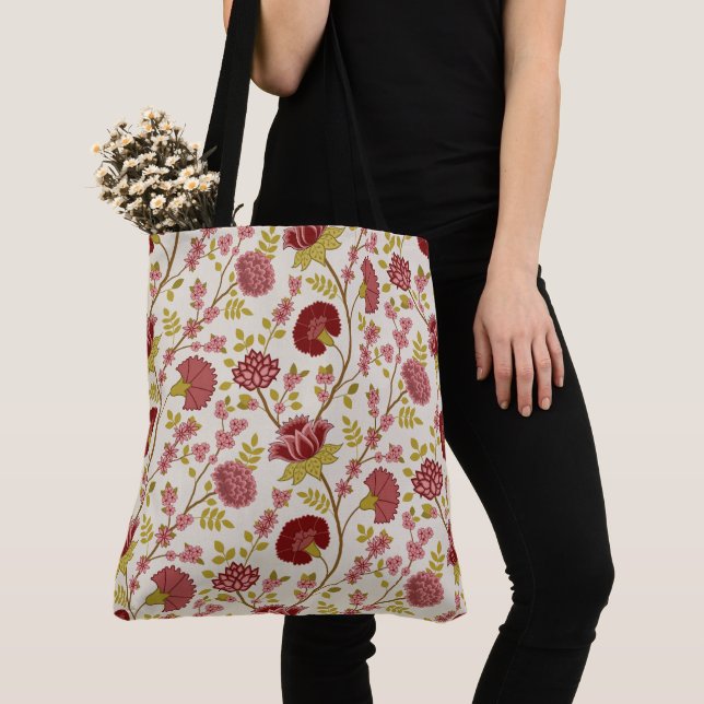 Bolso De Tela Jacobo Floral Big Pattern Reds Rosa Crema de oro (Detalle)