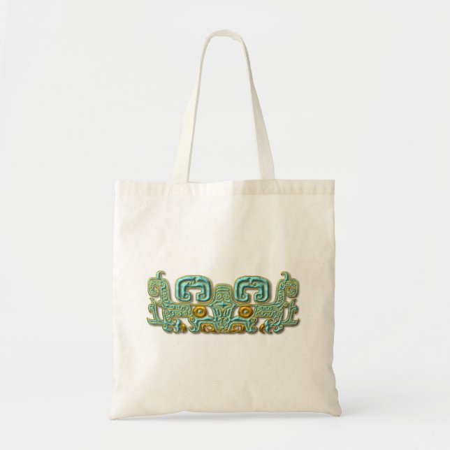 Bolso De Tela Jaguar-turquesa y oro mayas (Frente)