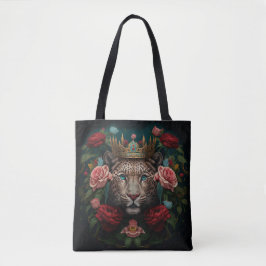 Bolso De Tela Jaguar with Crown in Flowers Painting             