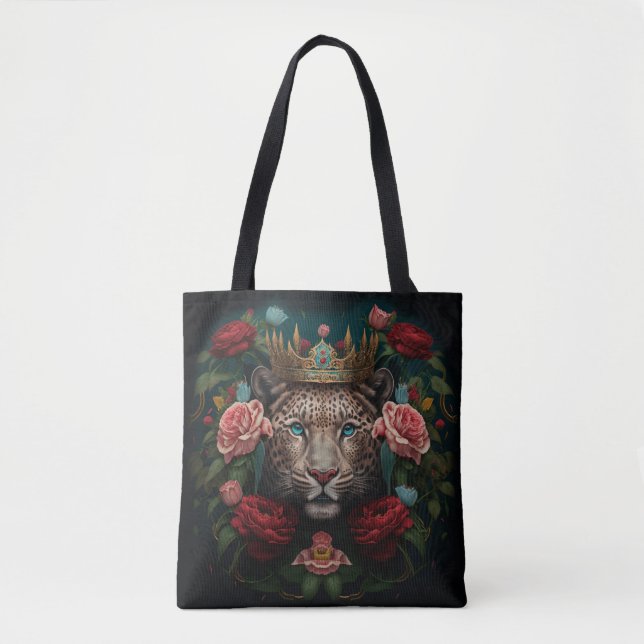 Bolso De Tela Jaguar with Crown in Flowers Painting              (Anverso)