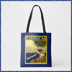 Bolso De Tela Jamaica tropical azul y amarilla