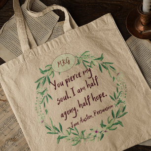 Bolso De Tela Jane Austen Cita Monograma romántico Gusano Bookwo