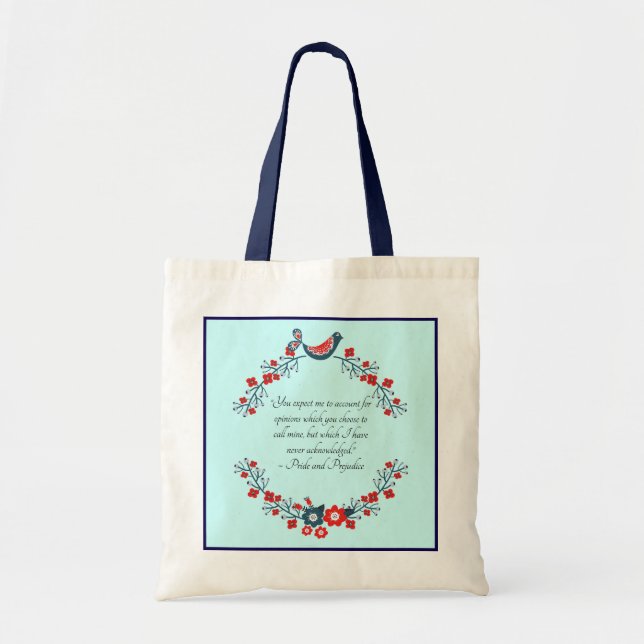 Bolso De Tela Jane Austen Quote, Pride and Prejudice Floral  (Frente)