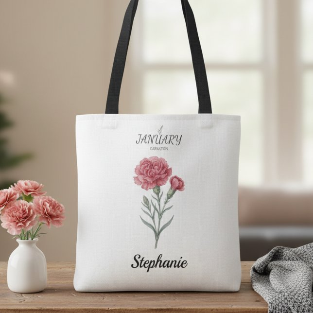 Bolso De Tela January Birthday Gift Carnation Birth Flower Art (January birth month flower carnation birthday tote bag)