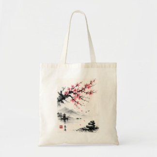 Bolso De Tela Japanese Cherry Blossom Ink Wash Painting - Zen