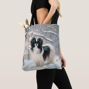 Bolso De Tela Japanese Chin Deja que nieve Navidad