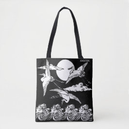 Bolso De Tela Japanese Cranes Over Waves – Personalized
