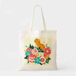 Bolso De Tela Japanese old scool cat and flowers