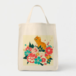 Bolso De Tela Japanese old scool cat and flowers