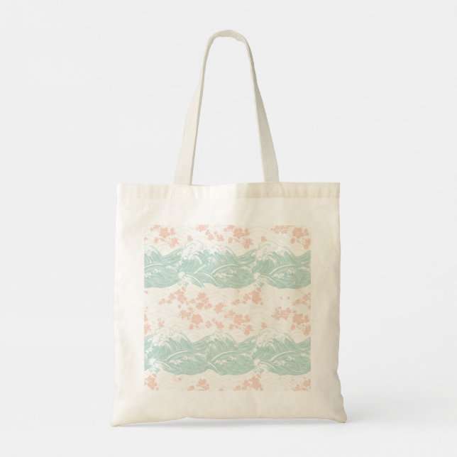 Bolso De Tela Japanese Ukiyo-e Wave and Cherry Blossom Tote Bag (Reverso)