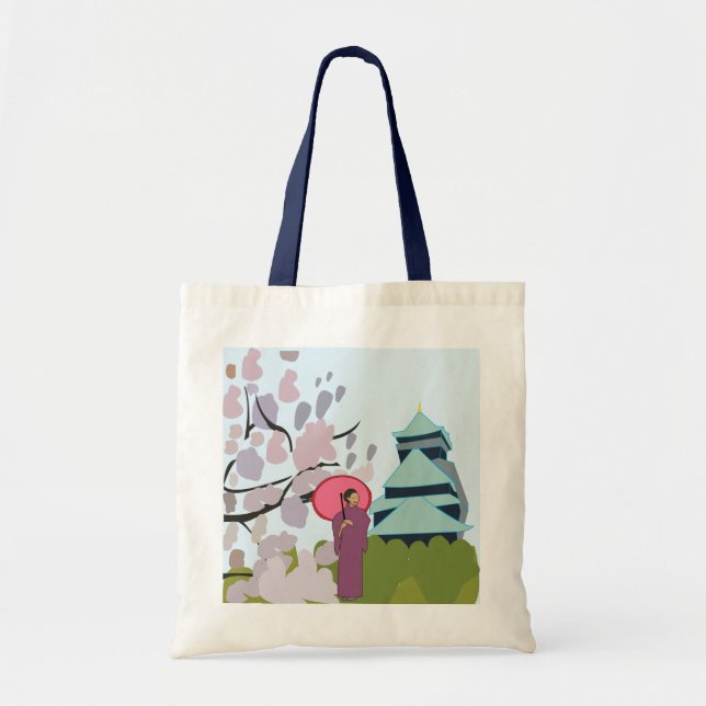 Bolso De Tela Japón: Cerezo en flor Geisha Kimono Japón (Frente)